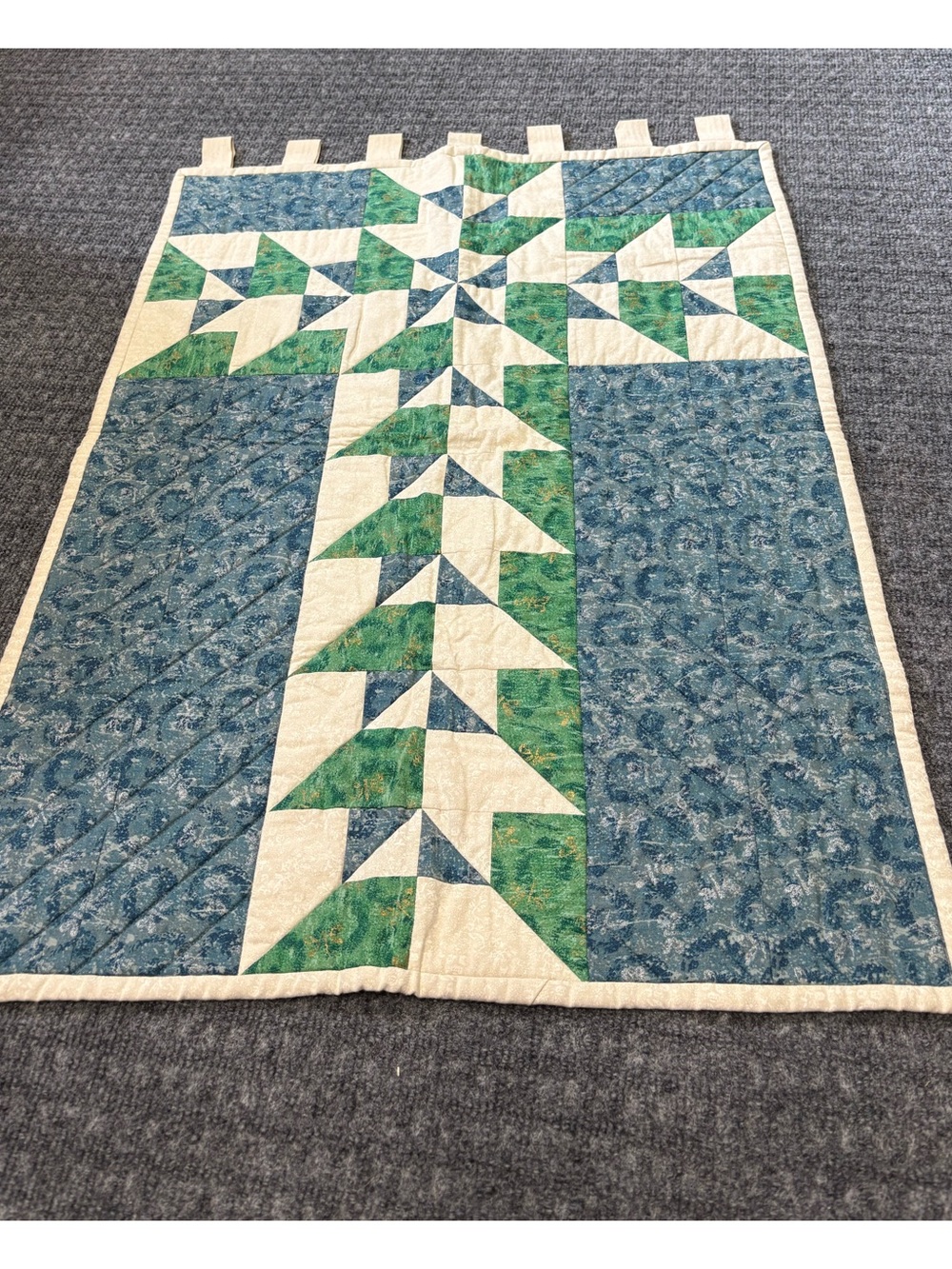 Hand Crafted Flying Geese Pattern Wall Quilt Cross
